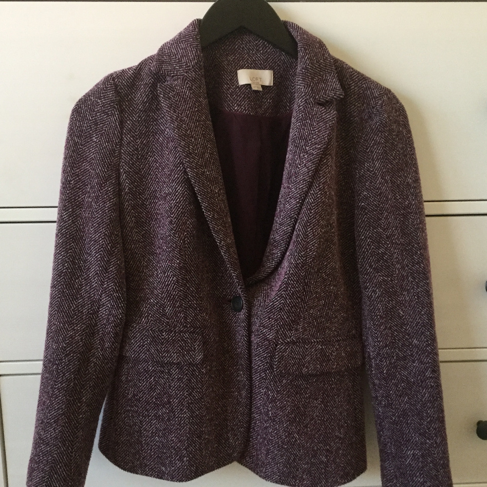 LOFT Herringbone Knit Blazer 00P Petite